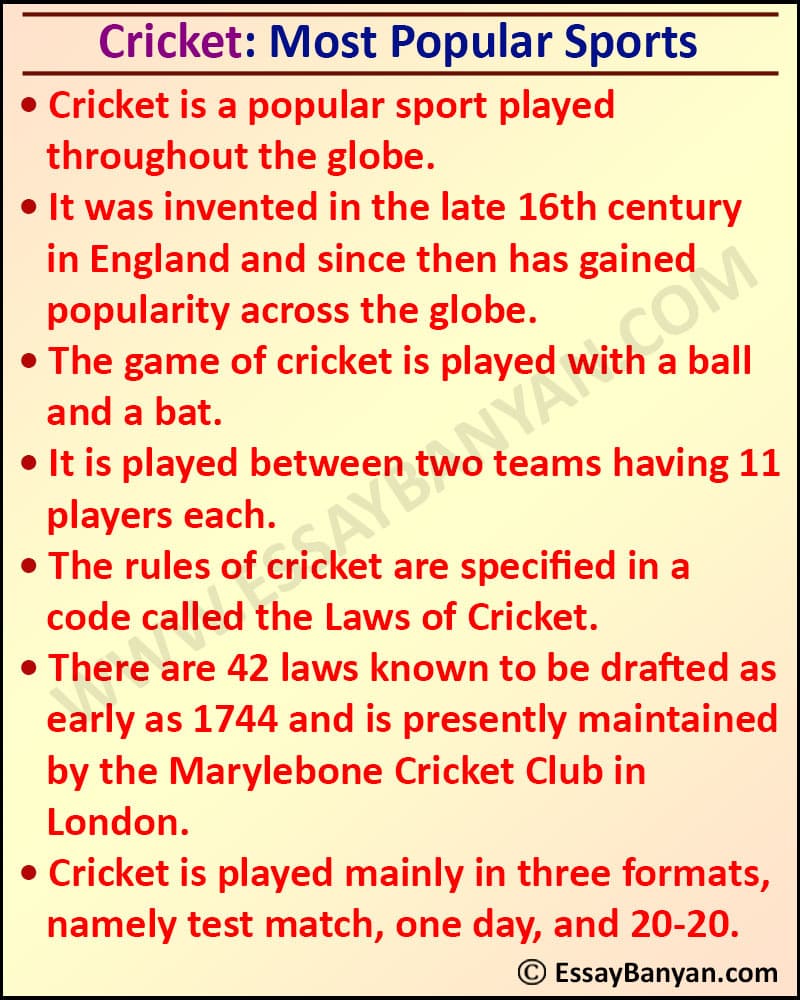 My Favourite Game Cricket Essay